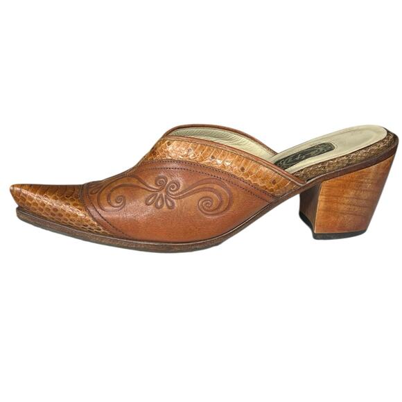 Salpy Artisan Women’s Handmade Brown Leather Tooled Mule Size US 8 - Picture 3 of 12